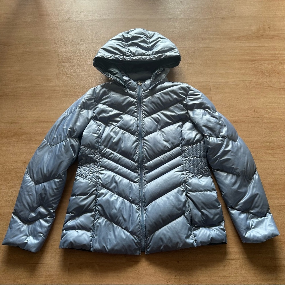 Preston & York Down Insulated High Quality Zip Parka Puffer Light Blue Coat